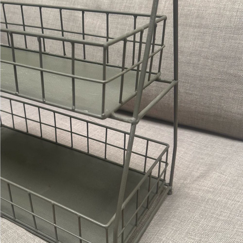 Two-Tier Metal Organizer Etagere Wooden Handle Accents Rustic Industrial#0725258 - Picture 16 of 16